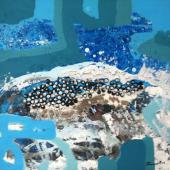 Costa Azul, 2012 / Tabletas de Spirulina, Acrílico sobre lienzo / 50 x 50 cm