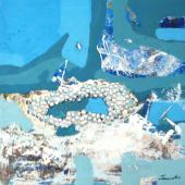 Costa Azul, 2012 / Tabletas de Spirulina, Acrílico sobre lienzo / 50 x 50 cm